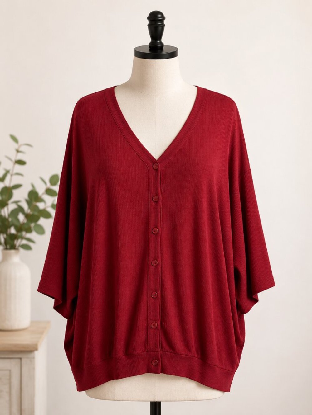 4 for $25 ❤️ Torrid Berry Red Ribbed Henley Top Size 4 ❤️